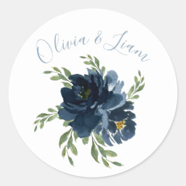 Adesivo Redondo Casamento Elegante de Script Moderno Floral Waterc