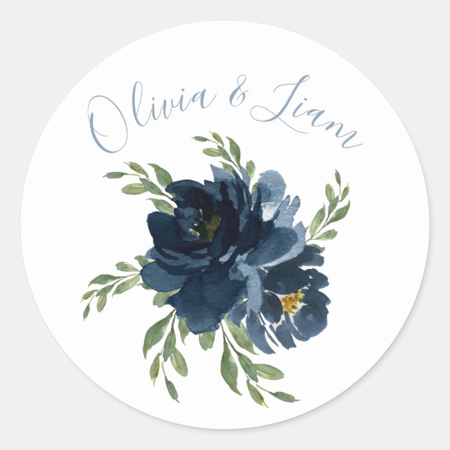 Adesivo Redondo Casamento Elegante de Script Moderno Floral Waterc (Frente)