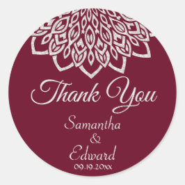 Adesivo Redondo Casamento Elegante de Silver Burgundy