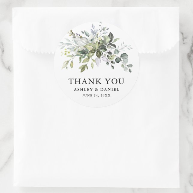 Adesivo Redondo Casamento Elegante de Watercolor Greenery (Bolsa)