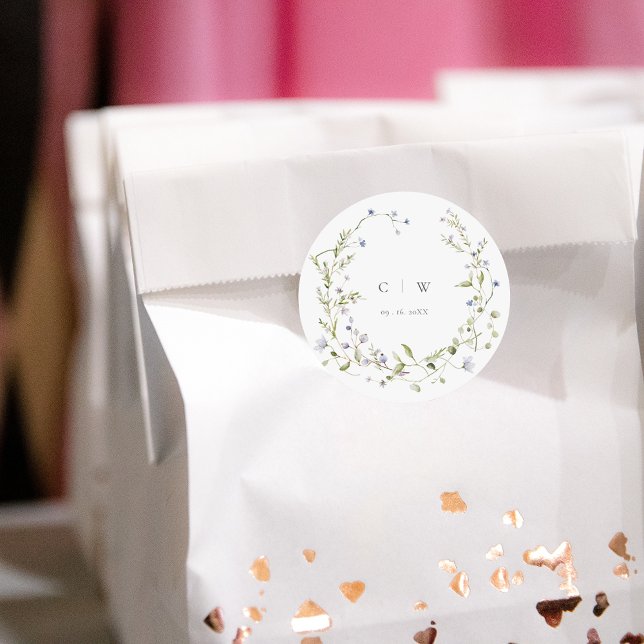 Adesivo Redondo Casamento Elegante de Winter Wildflower (Criador carregado)