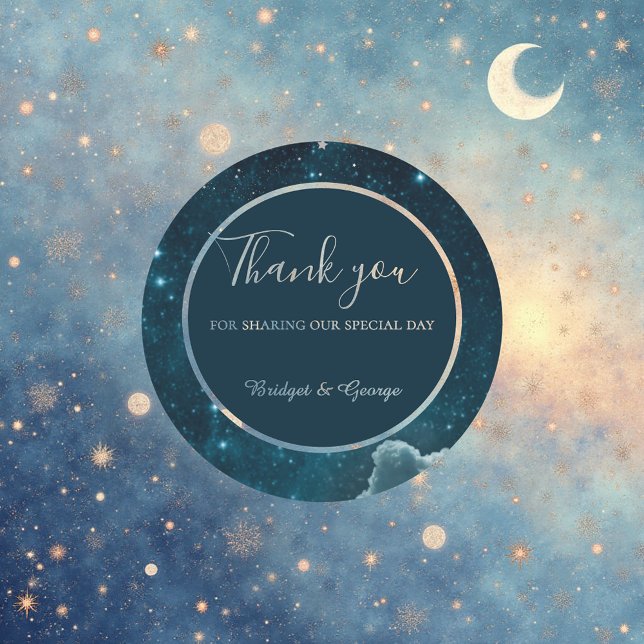 Adesivo Redondo casamento elegante do céu da galáxia azul (Criador carregado)