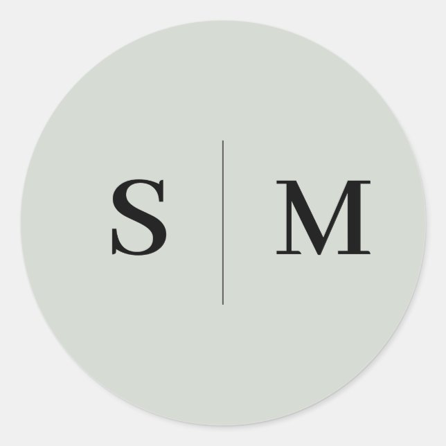 Adesivo Redondo Casamento elegante do Monograma Verde Sage (Frente)