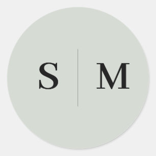 Adesivo Redondo Casamento elegante do Monograma Verde Sage