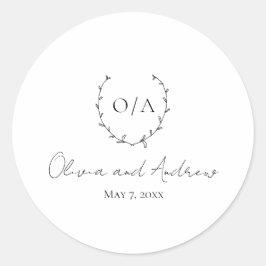 Adesivo Redondo Casamento Elegante do Monograma Wreath Clássico