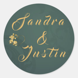 Adesivo Redondo Casamento Elegante Dourado Verde Escuro