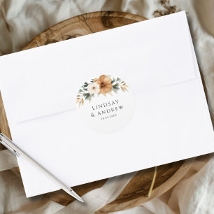 Adesivo Redondo Casamento Elegante em Cobre e Branco Terroso