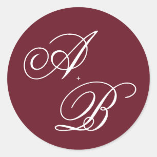 Adesivo Redondo Casamento Elegante em Script de Monograma Burgundy