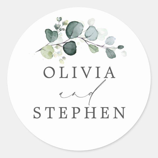 Adesivo Redondo Casamento Elegante Eucalyptus Greenery (Frente)