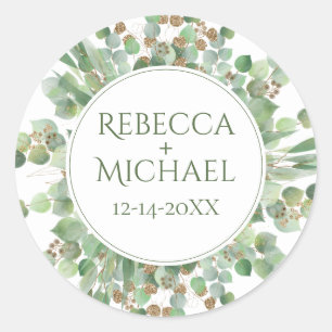 Adesivo Redondo Casamento Elegante Eucalyptus Leaf Greenery