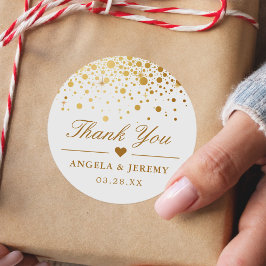 Adesivo Redondo Casamento Elegante Faux Gold Foil Confetti Obrigad