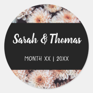 ADESIVO REDONDO CASAMENTO ELEGANTE FLORAL DE DAHLIA BRANCA