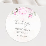 Adesivo Redondo Casamento Elegante Floral Floral Cor-de-Água Rosa<br><div class="desc">Belo casamento Obrigado a vocês,  adesivos com flores cor-de-água rosa com caligrafia manuscrita moderna.</div>