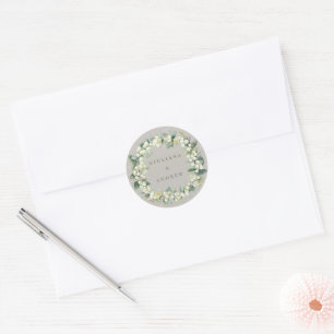 Adesivo Redondo Casamento Elegante Greige Snowberry+Eucalyptus Wre