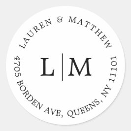Adesivo Redondo Casamento Elegante Lauren Black and White Monogram