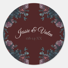 Adesivo Redondo Casamento Elegante Mauve Gothic da Maroon Escuro