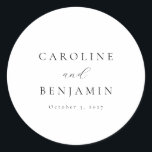 Adesivo Redondo Casamento Elegante Minimalista de Caligrafia Branc<br><div class="desc">Vinheta redonda clássica de caligrafia branca negra minimalista e elegante</div>