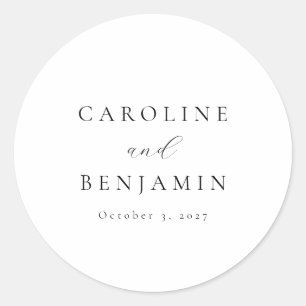 Adesivo Redondo Casamento Elegante Minimalista de Caligrafia Branc