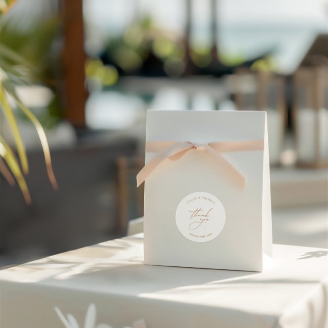 Adesivo Redondo Casamento Elegante Minimalista Obrigado (Elegant Minimalist Wedding Thank You Classic Round Sticker)