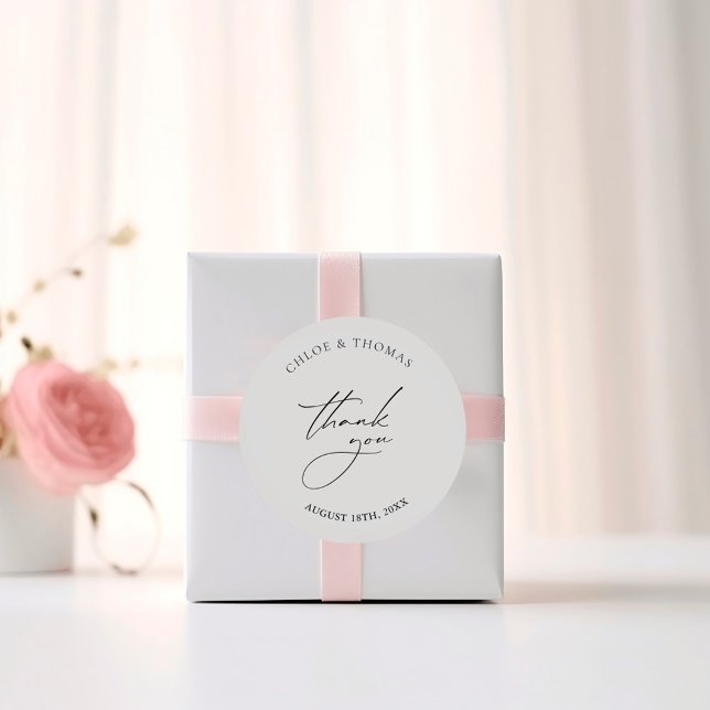 Adesivo Redondo Casamento Elegante Minimalista Obrigado (Elegant Minimalist Wedding Thank You Classic Round Sticker)
