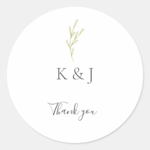 Adesivo Redondo Casamento Elegante Minimalista Obrigado Leaf Green