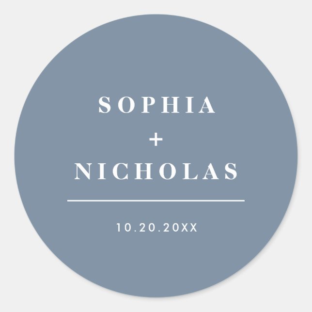 Adesivo Redondo Casamento Elegante Mínimo de Azul Moderno (Frente)