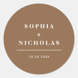 Adesivo Redondo Casamento Elegante Mínimo de Taupe Escuro Moderno