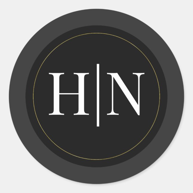Adesivo Redondo Casamento Elegante Mínimo e Moderno da Cinza Negra (Frente)