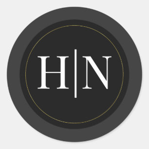 Adesivo Redondo Casamento Elegante Mínimo e Moderno da Cinza Negra