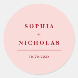 Adesivo Redondo Casamento Elegante Mínimo Moderno Rosa e Vermelho
