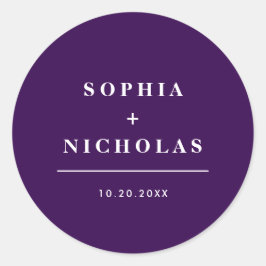 Adesivo Redondo Casamento Elegante Mínimo Roxo Escuro Moderno