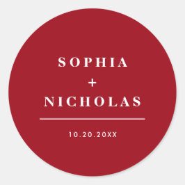 Adesivo Redondo Casamento Elegante Mínimo Vermelho e Branco Modern