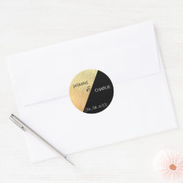 Adesivo Redondo Casamento Elegante Moderno Preto e Dourado com Fol