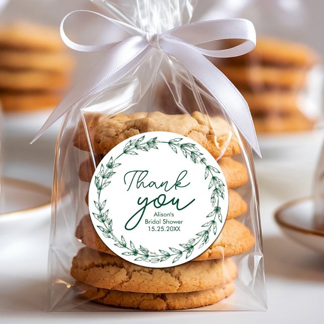 Adesivo Redondo Casamento Elegante Molercola Verde Folhas (Wedding Elegant Watercolor Greenery Leaves Classic Round Sticker #zazzlemade #thankyou #cristmas)