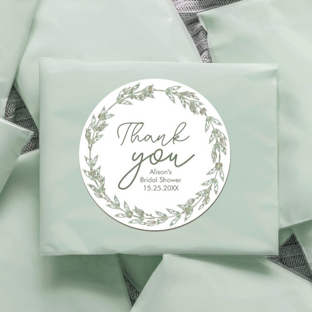 Adesivo Redondo Casamento Elegante Molercola Verde Folhas (Wedding Elegant Watercolor Greenery Leaves Classic Round Sticker #zazzlemade #thankyou #greenery)