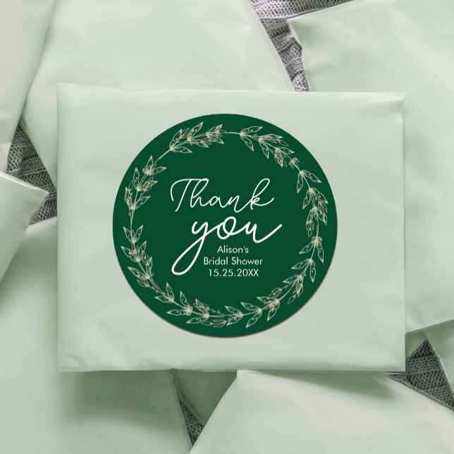 Adesivo Redondo Casamento Elegante Molercola Verde Folhas (Wedding Elegant Watercolor Greenery Leaves Classic Round Sticker #zazzlemade #greenery #darkgreen )