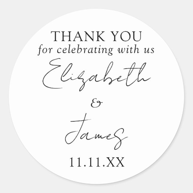 Adesivo Redondo Casamento Elegante Negro E Branco Obrigado (Frente)