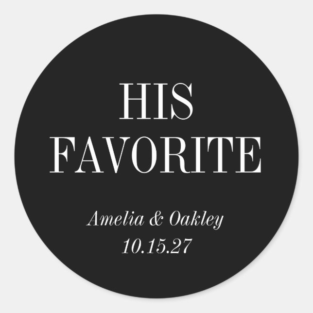 Adesivo Redondo Casamento Elegante Negro Favorece Seu Personagem F (Frente)