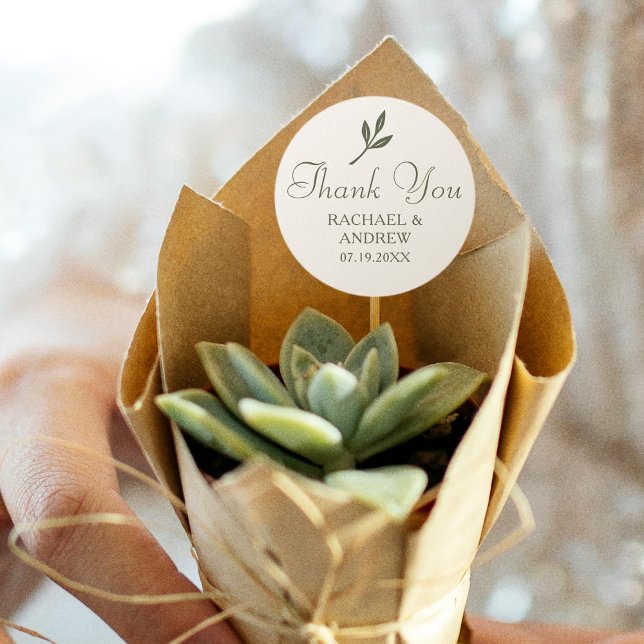 Adesivo Redondo Casamento Elegante Obrigado Creme Verde Simples (Criador carregado)