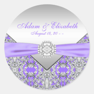 Adesivo Redondo Casamento Elegante Prata e Lavanda Roxo