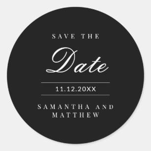 Adesivo Redondo Casamento Elegante Preto e Branco Save the Date