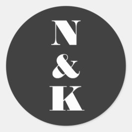 Adesivo Redondo Casamento Elegante Preto Monograma Moderno Minimal