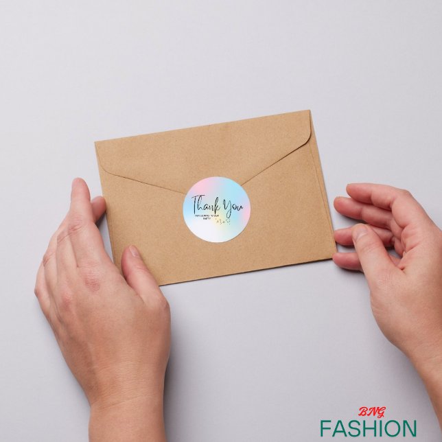 Adesivo Redondo Casamento Elegante Rainbow Watercolor Obrigado (#ordernow)