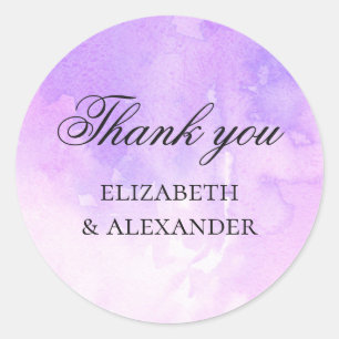 Adesivo Redondo Casamento elegante roxo. Obrigado do lilac da