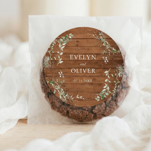 Adesivo Redondo Casamento Elegante Rustic Greenery (Criador carregado)