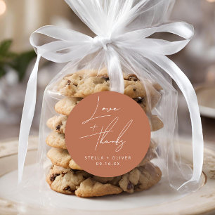 Adesivo Redondo Casamento Elegante Rústico Terracota Amor + Obriga