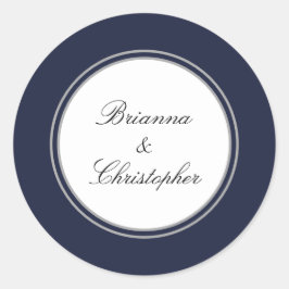 Adesivo Redondo Casamento Elegante Simples e Azul-marinho e Branco