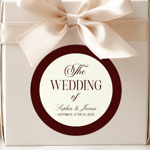 Adesivo Redondo Casamento Elegante Vintage Marfim Burgundy Escuro