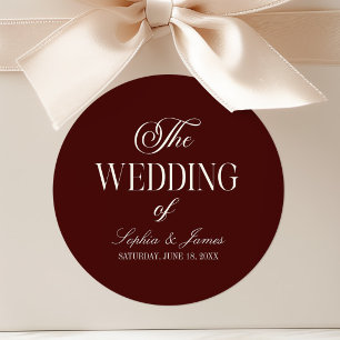 Adesivo Redondo Casamento Elegante Vintage Marfim Burgundy Escuro