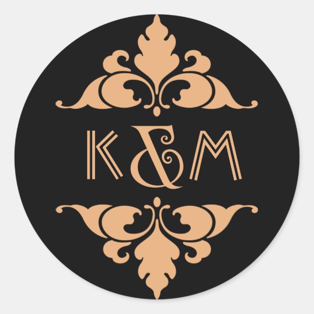 Adesivo Redondo Casamento em Deco de Arte Moderna Dourada Black Vi (Frente)